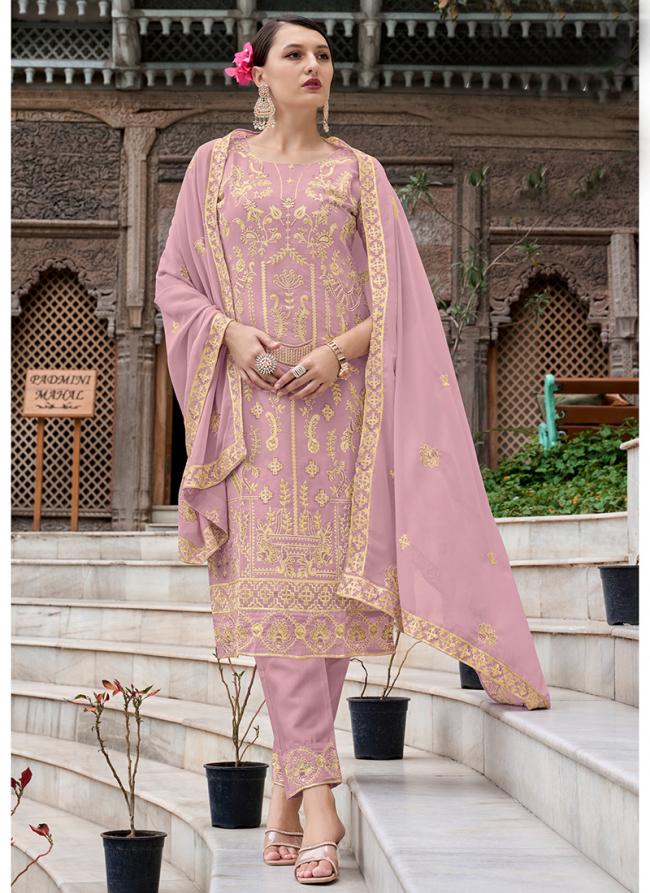 Faux Georgette Pink Eid Wear Embroidery Work Readymade Pakistani Suit